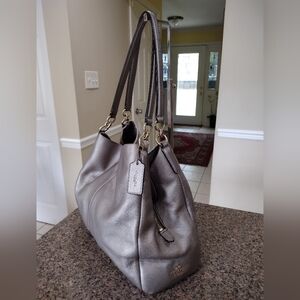 COACH PEWTER METALLIC LEATHER SLOUCHY SHOULDER BAG